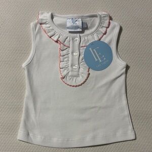 Little English White Sleeveless Ruffle Top with Pink Edge